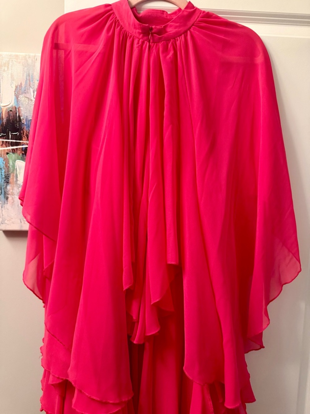 Women’s Flowing Ruffle Maxi Dress - Bright Pink - Picture 2 of 3